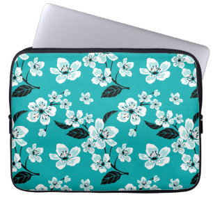 HOUSSE POUR ORDINATEUR PORTABLE CERISIER EN FLEURS - SAKURA (TEAL)