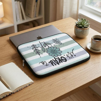 Housse Pour Ordinateur Portable C'est Bien De Dire Non | Floral Rayures Pastel
