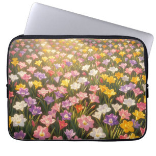 Housse Pour Ordinateur Portable Champ de fleurs de lys arc-en-ciel vibrant