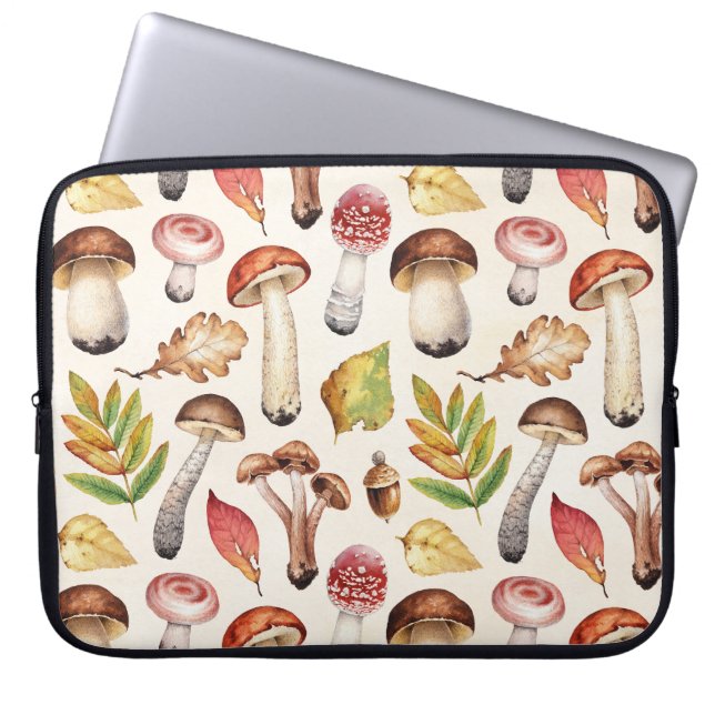 Housse Pour Ordinateur Portable Champignons Feuille : Motif d'illustration aquarel (Devant)
