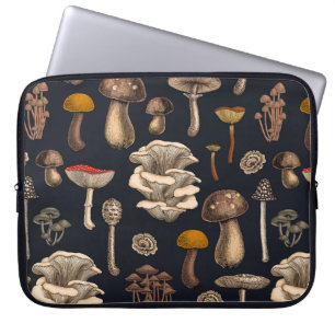 Housse Pour Ordinateur Portable Champignons sauvages sur graphite noir