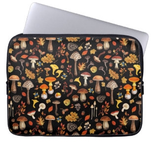 Housse Pour Ordinateur Portable Champignons sauvages sur le noir