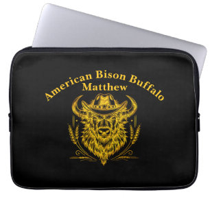 Housse Pour Ordinateur Portable Chapeau de cowboy Art Buffalo doré