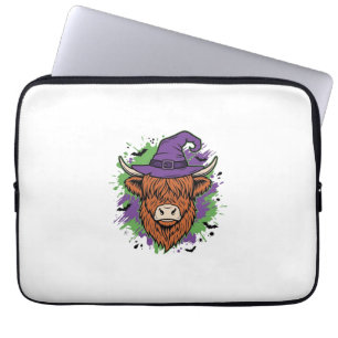 Housse Pour Ordinateur Portable Chapeau de sorcière de vache des Highlands Hallowe