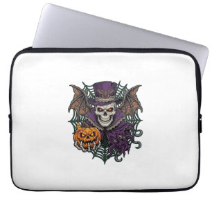 Housse Pour Ordinateur Portable Chapeau Haut de Forme de Crâne de Halloween Chauve