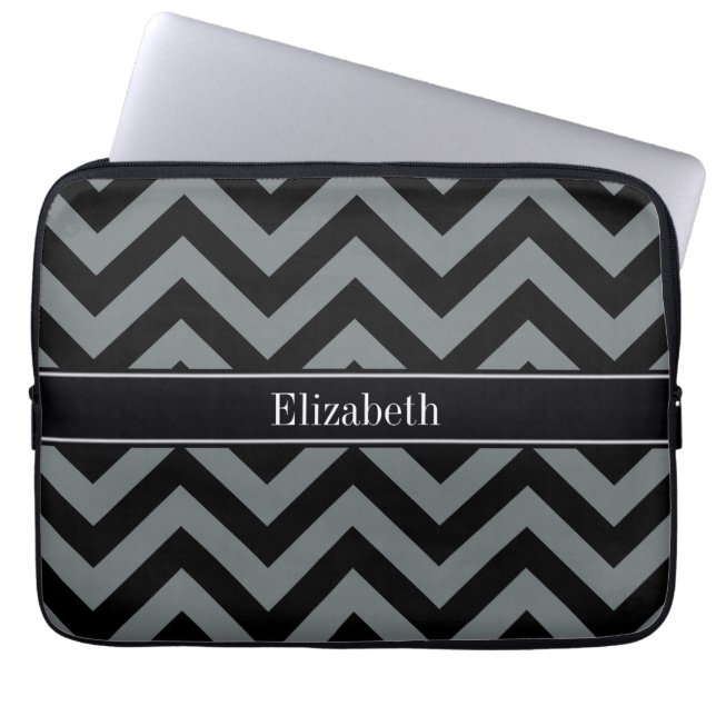 Housse Pour Ordinateur Portable Charbon noir LG noir Chevron Nom noir Monogramme (Devant)