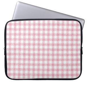 Housse Pour Ordinateur Portable Charme Gingham Rose et Blanc Velouté