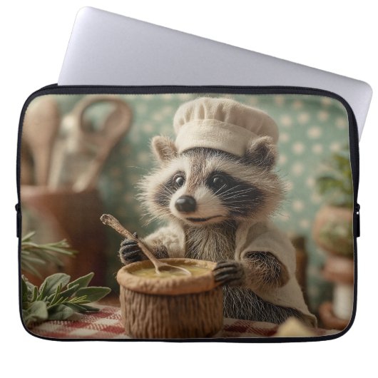 Housse Pour Ordinateur Portable Charming and Cute Raccoon Chef Stirring a Bowl (Devant)