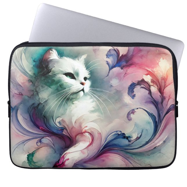 Housse Pour Ordinateur Portable Chat Aquarelle Éthérée (Devant)