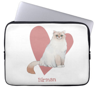 Housse Pour Ordinateur Portable Chat Birman Aquarelle Kitty Coeur rose