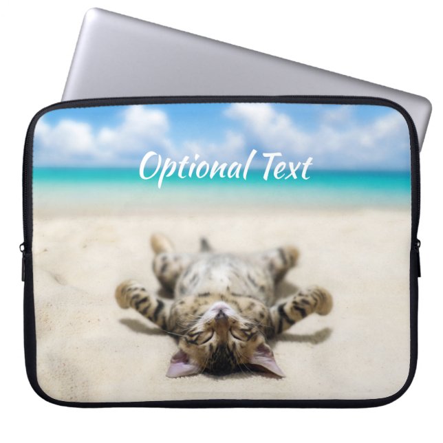 Housse Pour Ordinateur Portable Chat bronzage à la plage (Devant)