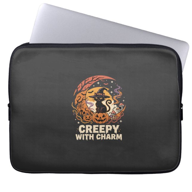 Housse Pour Ordinateur Portable Chat charme effrayant Halloween (Devant)