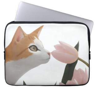 Housse Pour Ordinateur Portable Chat Curieux Floral de Printemps