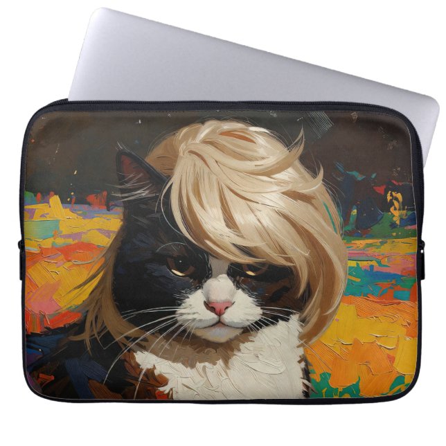 Housse Pour Ordinateur Portable Chat Dans Une Perruque (#2) (Devant)