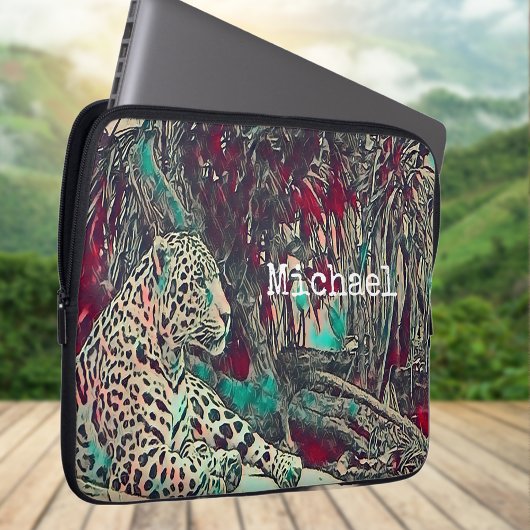 Housse Pour Ordinateur Portable Chat de jungle monochrome