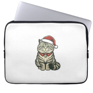 Housse Pour Ordinateur Portable Chat de Noël Chapeau de Père Noël Dessin de Gravur
