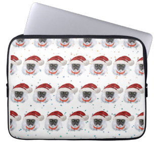Housse Pour Ordinateur Portable Chat de Noël gris mignonne pour les amoureux de Fe