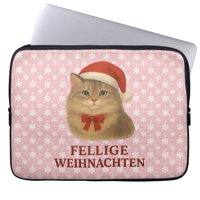 Housse Pour Ordinateur Portable Chat de Noël sibérien à fourrure (Devant)