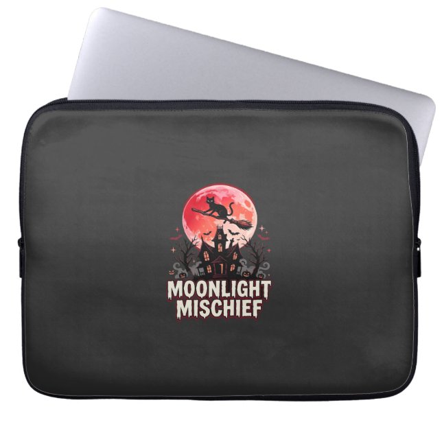 Housse Pour Ordinateur Portable Chat d'Halloween Lumière de Lune Méfait (Devant)