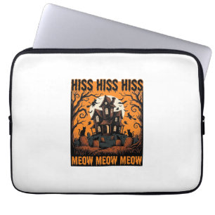 Housse Pour Ordinateur Portable Chat d'Halloween Miaou Maison de Sorcière Vintage