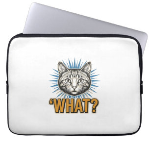 Housse Pour Ordinateur Portable Chat drôle 'QUOI_' Gravure vintage graphique Tee_1