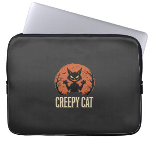 Housse Pour Ordinateur Portable Chat effrayant Halloween Graphique de lune vintage