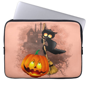 Housse Pour Ordinateur Portable Chat effrayé par Citrouille Fun Halloween caractèr