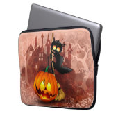 Housse Pour Ordinateur Portable Chat effrayé par Citrouille Fun Halloween caractèr (devant gauche)