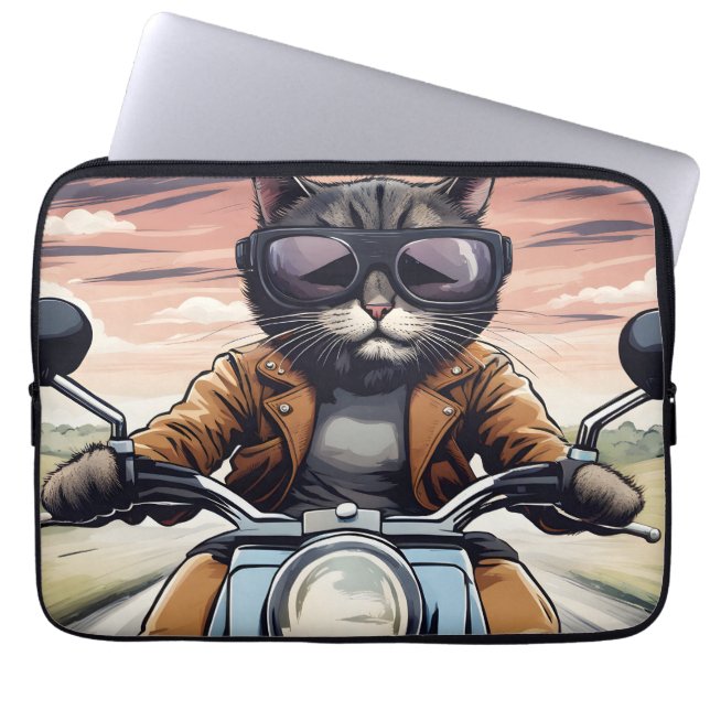 Housse Pour Ordinateur Portable Chat en moto (Devant)