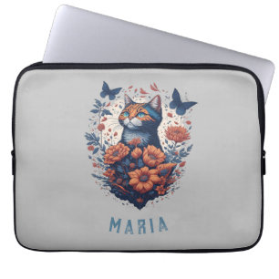Housse Pour Ordinateur Portable Chat floral Nice Kitten personnalisé