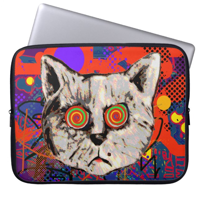 Housse Pour Ordinateur Portable chat fou meow (Devant)