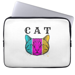Housse Pour Ordinateur Portable Chat gravé vintage bloc de couleur graphique Desig