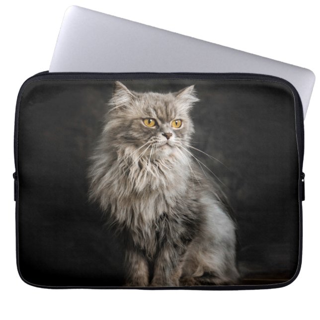 Housse Pour Ordinateur Portable Chat gris duveteux  (Devant)