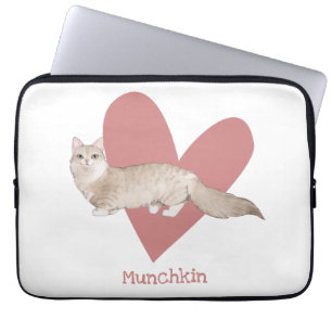 Housse Pour Ordinateur Portable Chat Munchkin Aquarelle Kitty Coeur rose