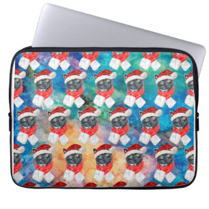 Housse Pour Ordinateur Portable Chat noir avec écharpe rouge drôle de Noël