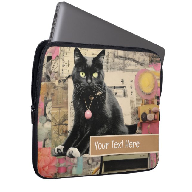 Housse Pour Ordinateur Portable Chat noir avec pattes blanches collage (Devant droit)