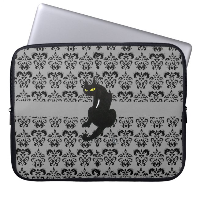 Housse Pour Ordinateur Portable CHAT NOIR DAMASK gris noir (Devant)