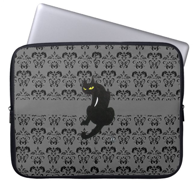 Housse Pour Ordinateur Portable CHAT NOIR DAMASK gris noir (Devant)