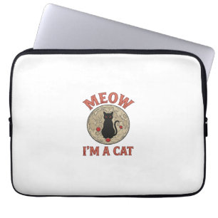 Housse Pour Ordinateur Portable Chat Noir Drôle Lune Vintage Dessin Halloween_1