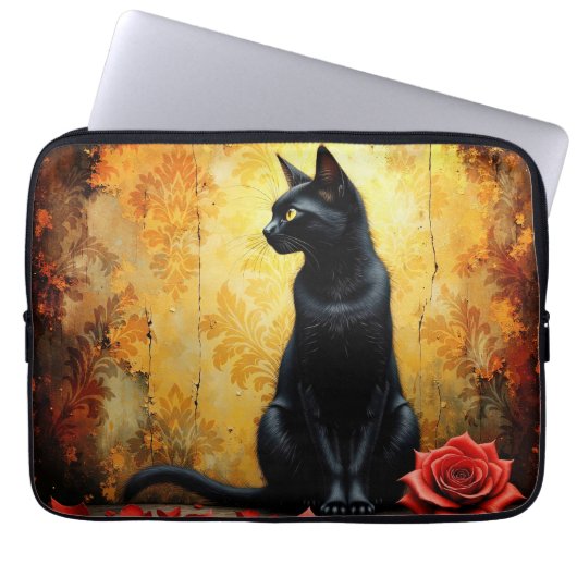 Housse Pour Ordinateur Portable Chat noir élégant (Devant)
