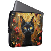 Housse Pour Ordinateur Portable Chat noir et roses (Devant droit)