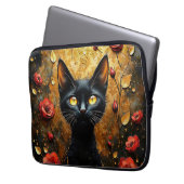 Housse Pour Ordinateur Portable Chat noir et roses (devant gauche)