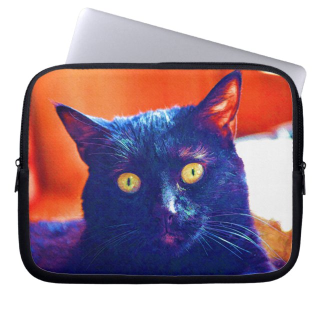 Housse Pour Ordinateur Portable Chat noir Lucky Feline Art Chat (Devant)
