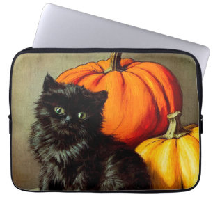 Housse Pour Ordinateur Portable Chat noir vintage d'Halloween et Citrouilles