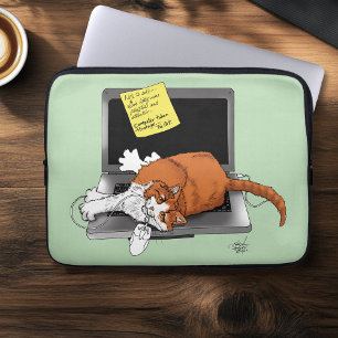 Housse Pour Ordinateur Portable Chat Orange Drôle Ordinateur Portable Vert Travail