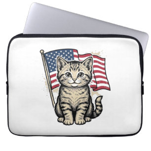 Housse Pour Ordinateur Portable Chat patriotique avec drapeau américain vecteur vi