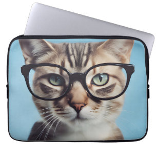 Housse Pour Ordinateur Portable Chat Portant des lunettes
