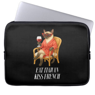 Housse Pour Ordinateur Portable Chat siamois impertinent boit du café
