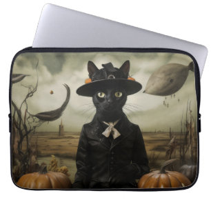 Housse Pour Ordinateur Portable Chat sorcière avec citrouilles