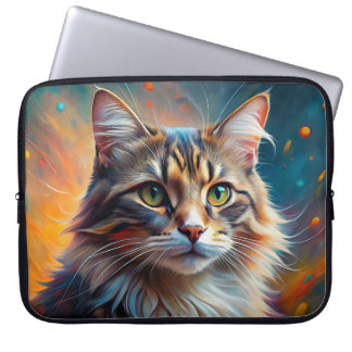 HOUSSE POUR ORDINATEUR PORTABLE CHAT TIGRÉ BRUN LOOK ART POP